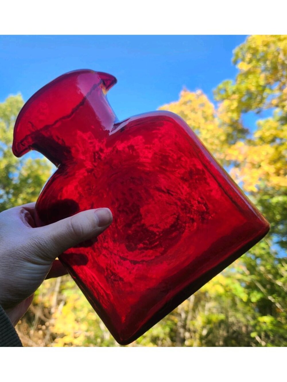 Blenko Ruby Red Art Glass Double Spout Water Bottle 384 Pitcher Vase Vintage